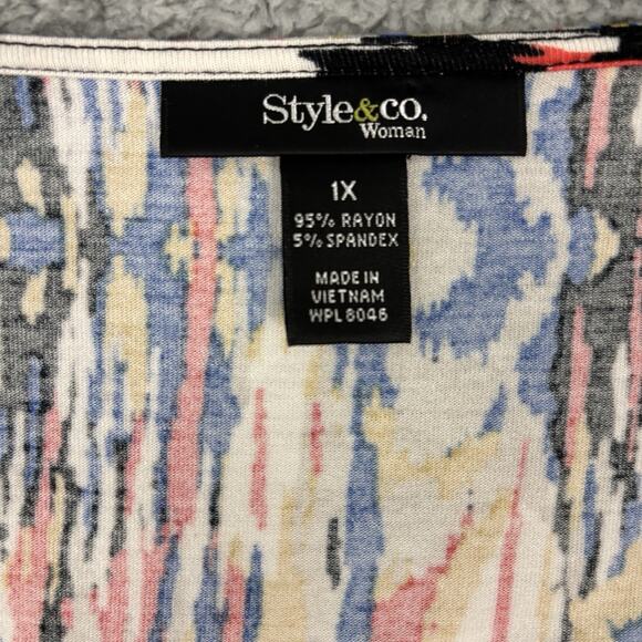 Style&co. Poncho Style Kaftan Blouse Womens Plus 1X Multicolor Geo Print Batwing - Picture 11 of 11